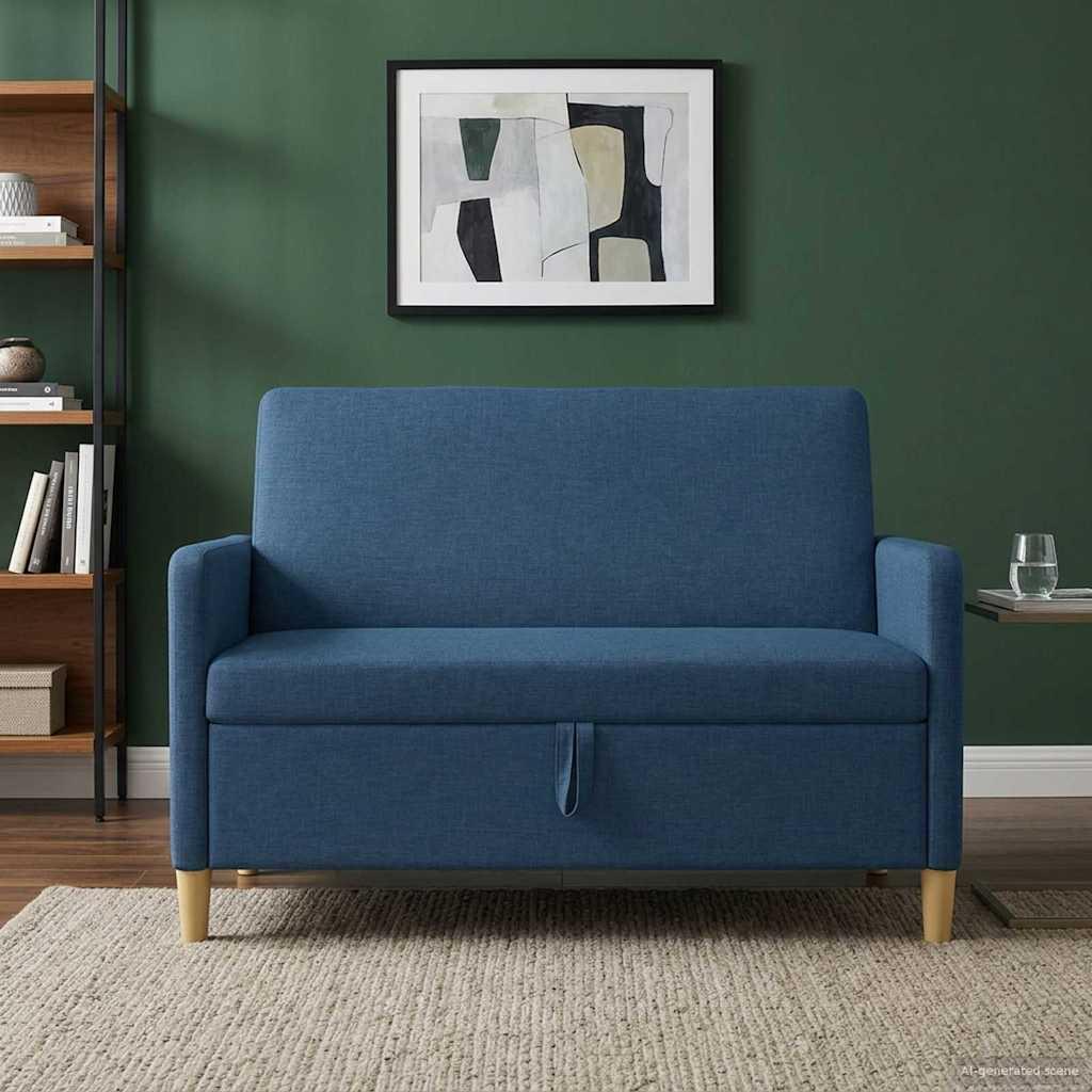 Sofa med opbevaring - blå polyester, 2-personers 122 × 78 × 87 cm billede