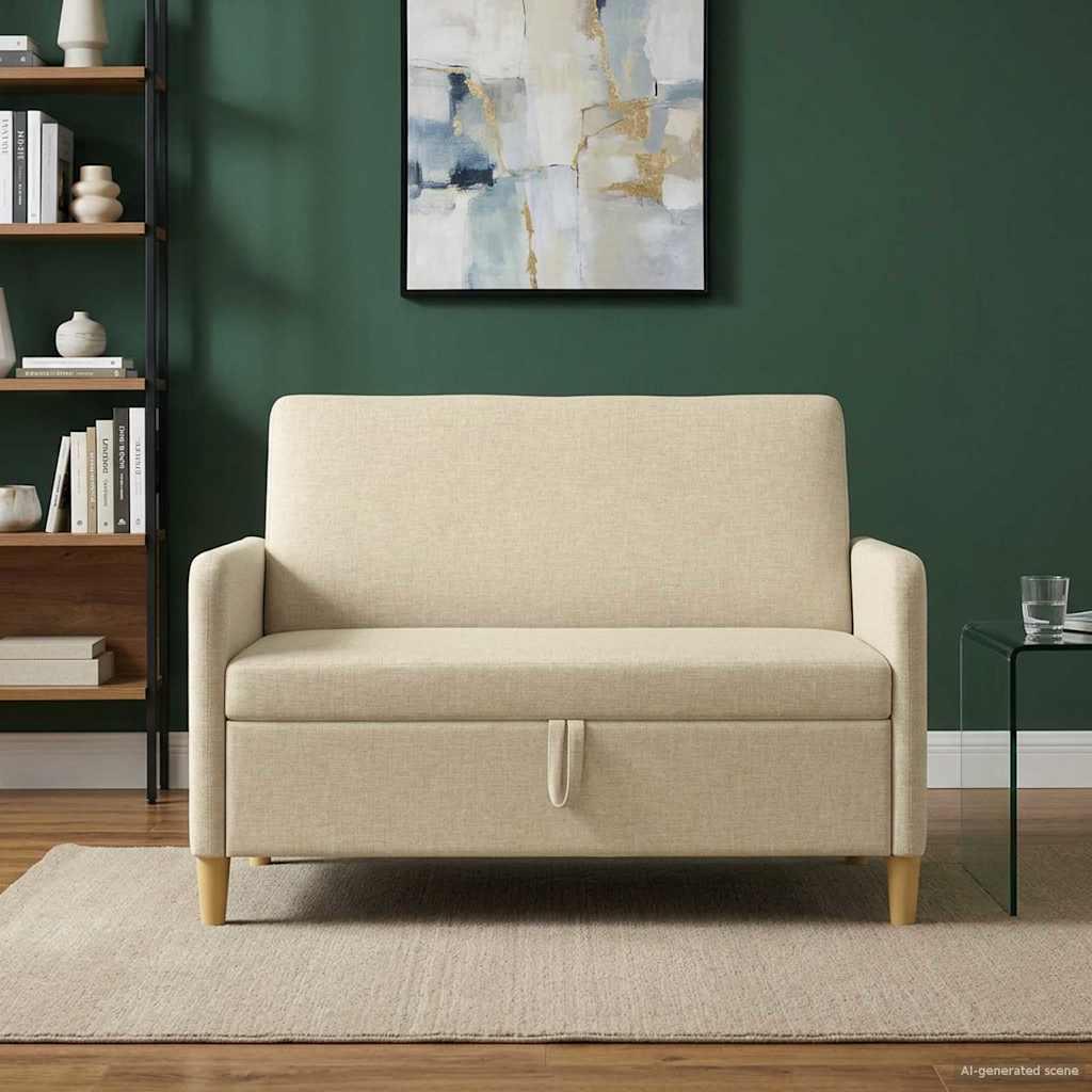 Sofa med opbevaring - cremefarvet 2-personers, 122 × 78 × 87 cm i polyester billede