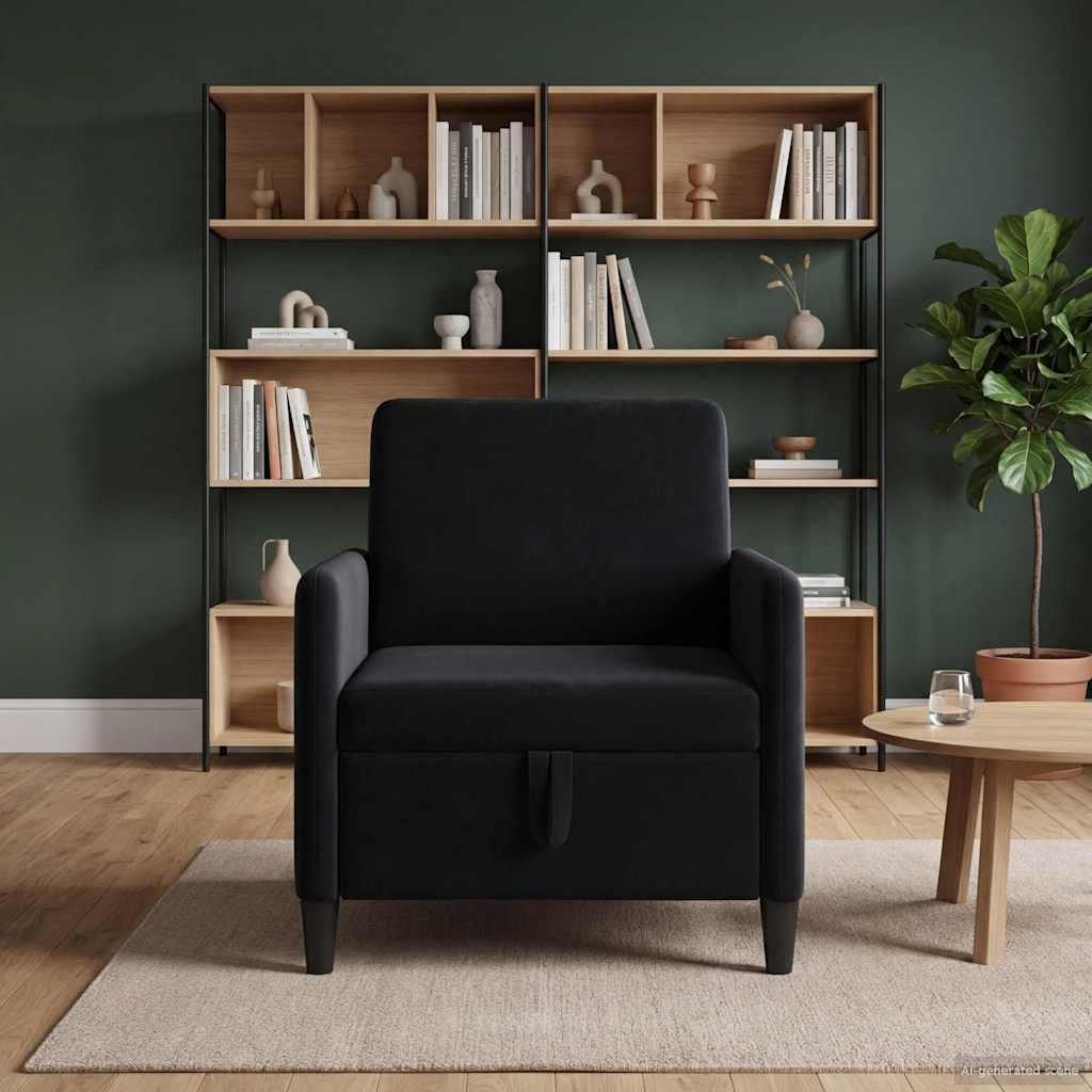 Sofa med opbevaring - sort polyester, 72 × 78 × 87 cm (1-sæder) billede