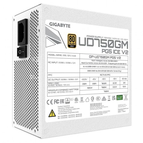 Gigabyte UD750GM PG5 V2 ICE strømforsyning - 750 W, 80 Plus Gold, fuldt modulær, PCIe Gen 5.1, ATX 3.1