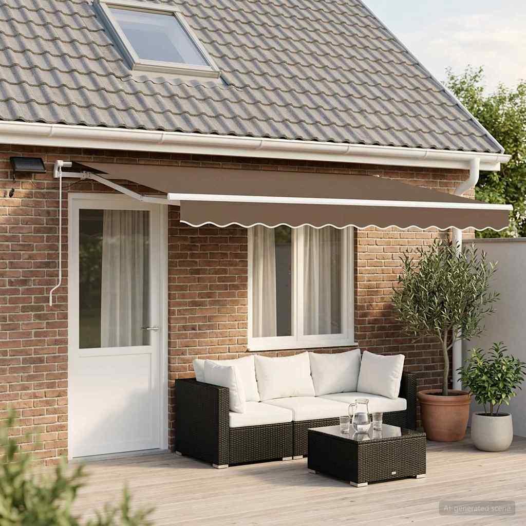Udtrækkelig markise - gråbrun 400 × 350 cm i stof og aluminium med solcelledrevne LED billede
