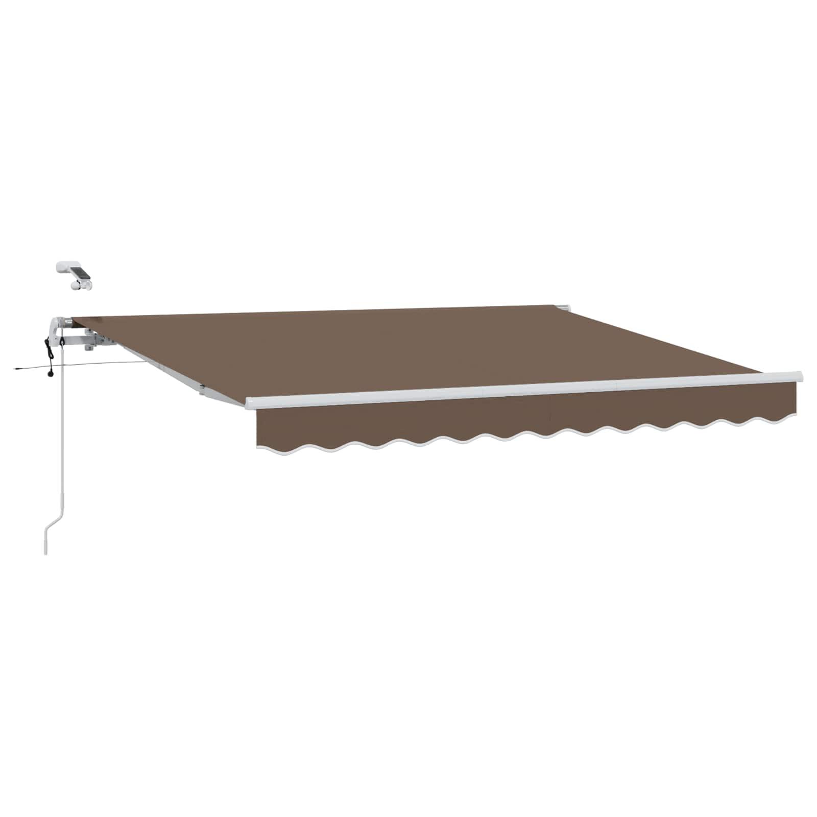Markise gråbrun 400 × 300 cm - polyester, LED og fjernbetjening billede