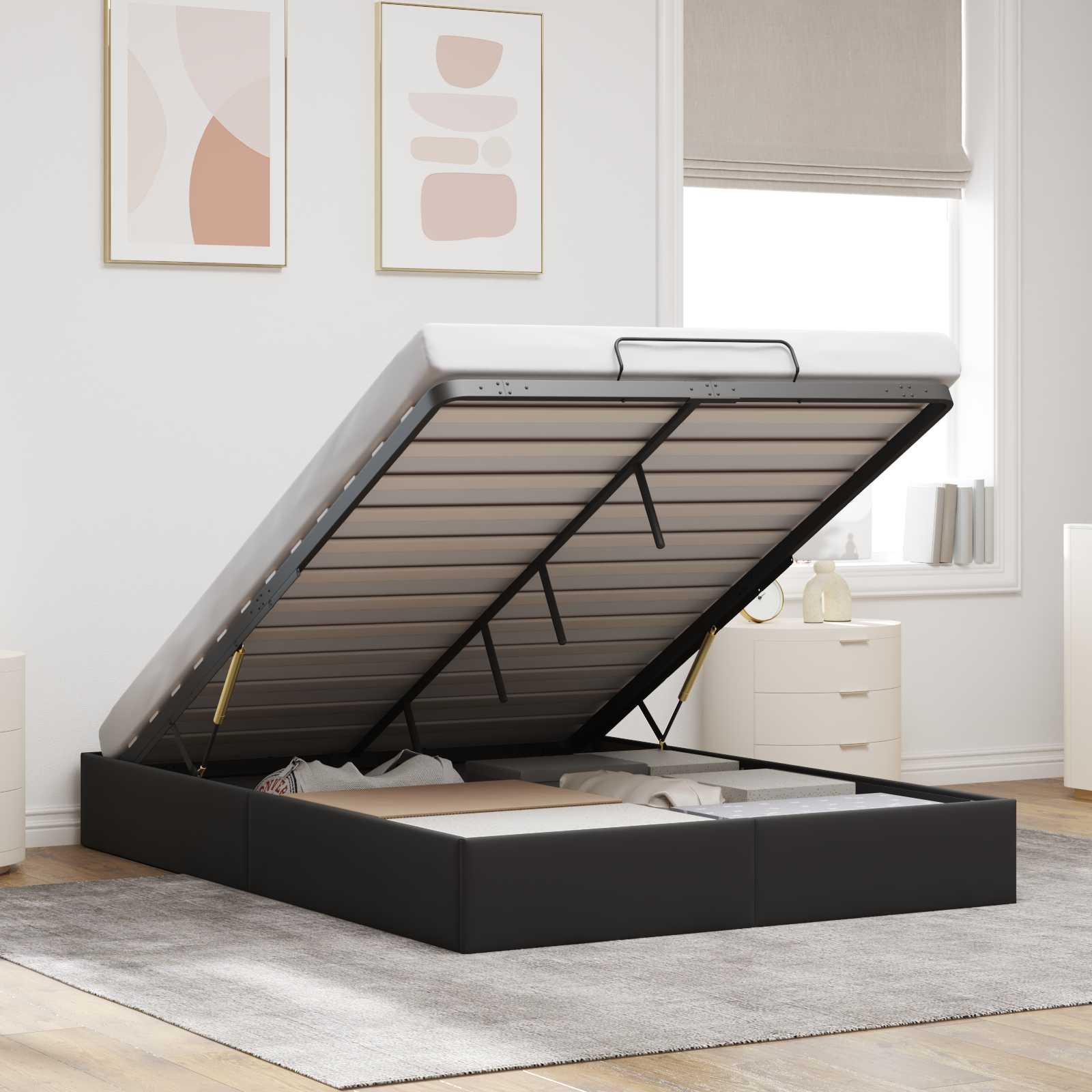 Ottoman Sengestel Sort 153 x 203 cm Fløjl billede