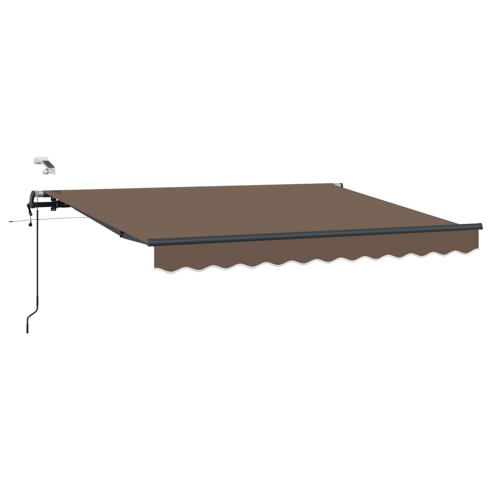 Markise gråbrun 350 × 250 cm - polyester, LED og fjernbetjening billede