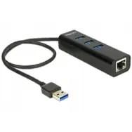 DELOCK 3-port USB 3.0 hub med Gigabit LAN-adapter billede