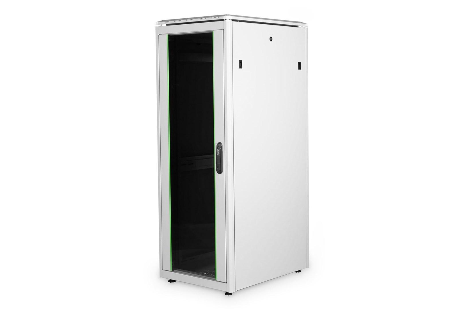 DIGITUS Unique 19" netværksskab, gulvmodel - 32U, 60×80 cm, glasfront, lukket bagpanel, grå, 1.200 kg billede