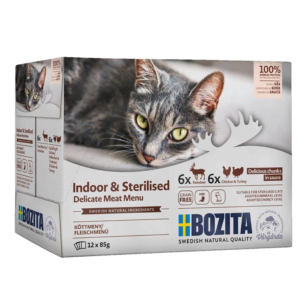 BOZITA Indoor & Sterilised Delicate Meat Menu - vådfoder til kat, multiboks 12 × 85 g billede