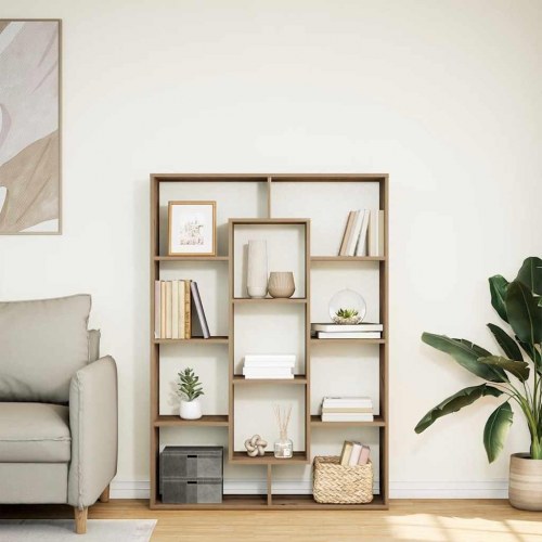 Bogreol 102×29×143 cm - konstrueret træ i egetræsfarve