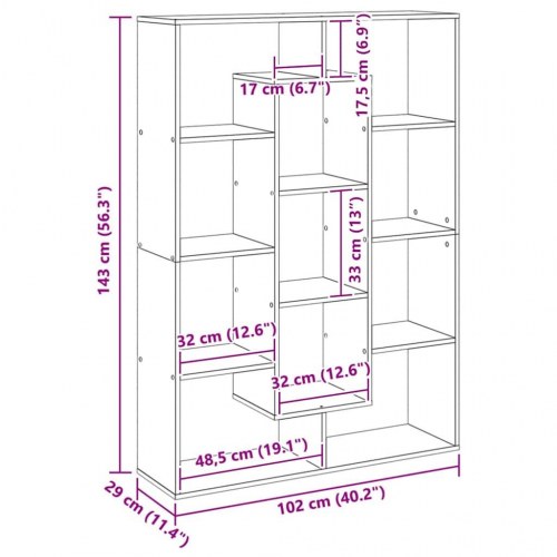Bogreol 102×29×143 cm - konstrueret træ i egetræsfarve