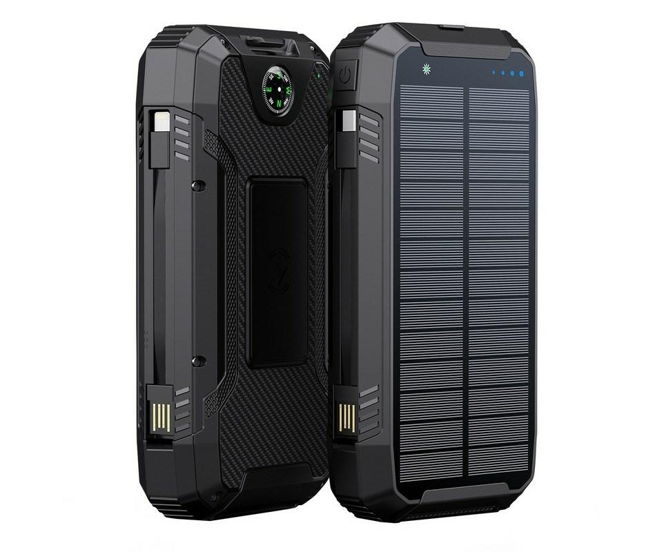 PowerNeed S20000Q solcelle powerbank - 20.000 mAh, Quick Charge 3.0, trådløs opladning, sort