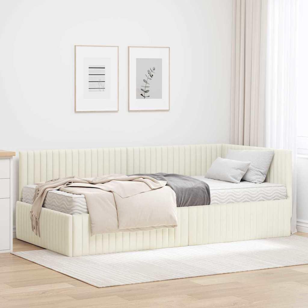 Hjørnesengramme med Madras med hovedgærde 2 stk Creme Fløjl billede