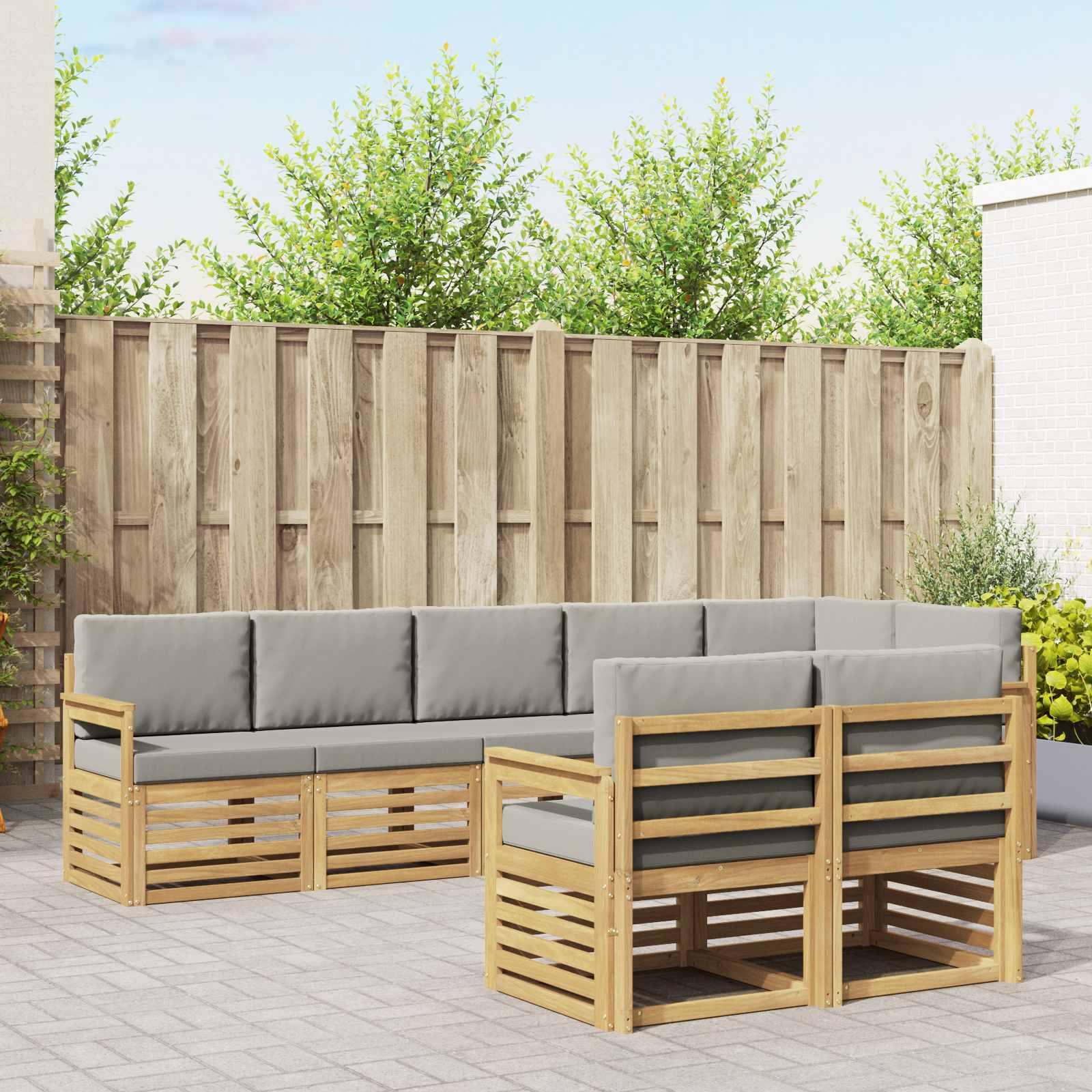 Udendørs sofagruppe 8 stk Hvid og lysegrå 306 x 128,5 x 73 cm billede