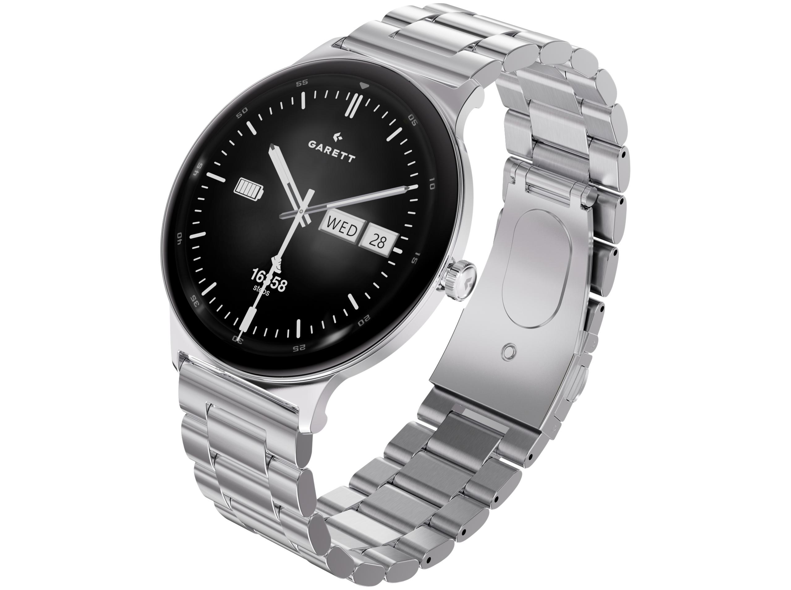 Garett Quantum 43 mm smartwatch - Sølv, stålrem