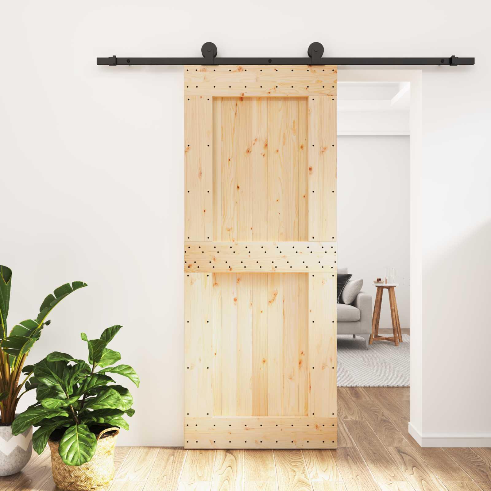 Skydedør i massivt fyrretræ - natur/sort 85 × 210 cm billede