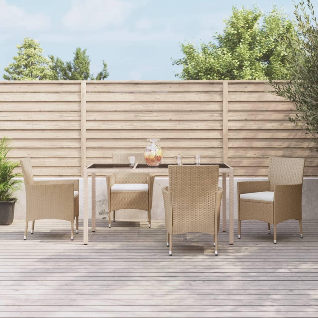 Spisebordssæt til haven 5 dele med hynder polyrattan beige billede