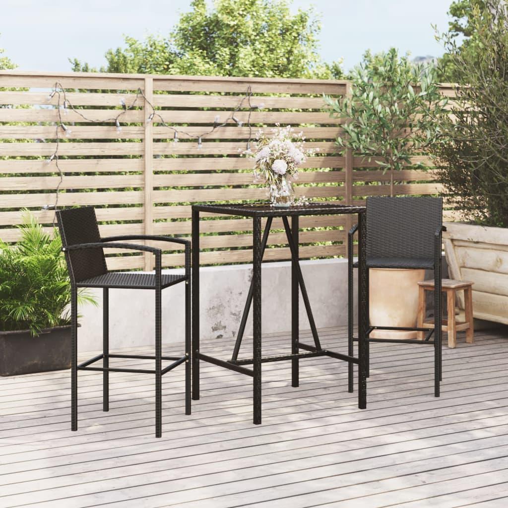 Barsæt til haven i polyrattan - 3 dele, sort