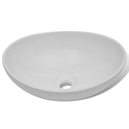 Badeværelseshåndvask med blandingsbatteri keramik oval hvid