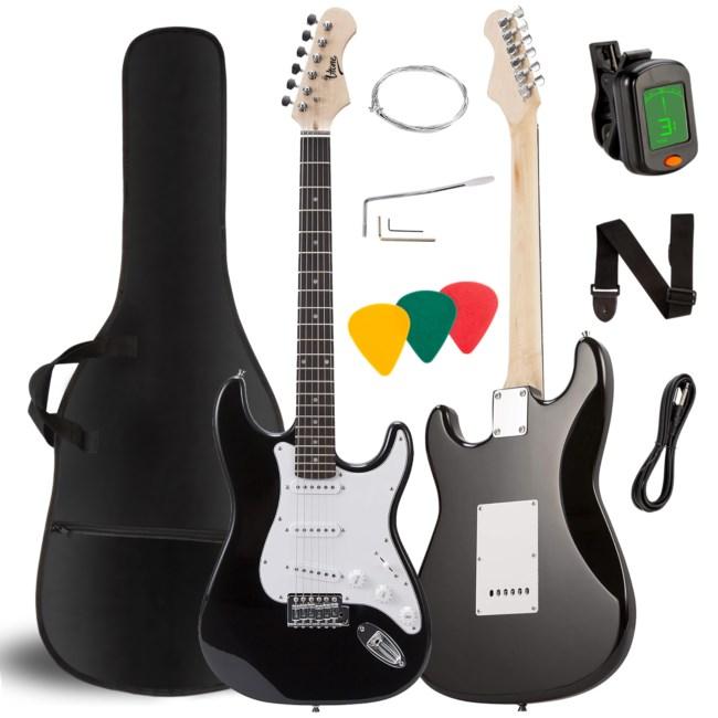 Elguitar sæt 4/4 - V-TONE EG-39 BK, sort strat-stil med tilbehør
