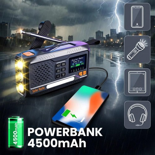 Extralink BT-4000 nødradio med DAB/FM, Bluetooth og sol-/dynamo-powerbank - Sort/Orange