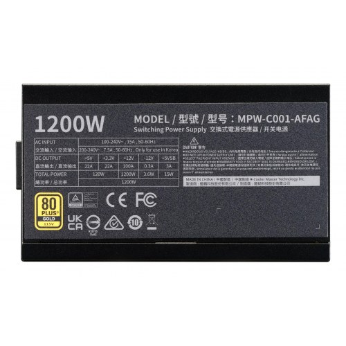 Cooler Master Elite Gold 1200 - fuldt modulær ATX strømforsyning, 1200 W, sort