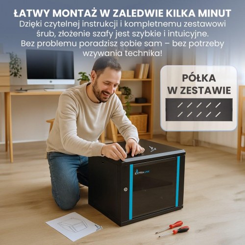 Extralink LITE 12U vægmonteret rackskab 53×40 cm - sort