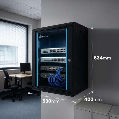 Extralink LITE 12U vægmonteret rackskab 53×40 cm - sort