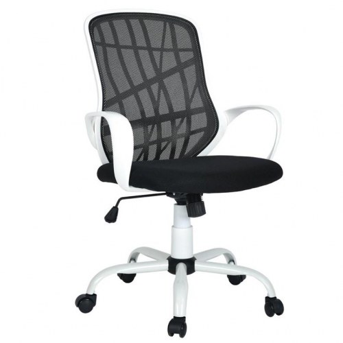 Ergonomisk kontor- og gamer stol med hvid base - mesh ryglæn, sort sæde