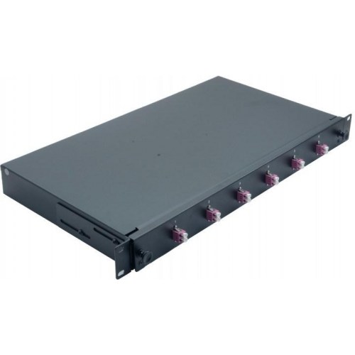 Rack-kabinet 1U i stål - sort, med 6 x LC Duplex OM4 (Helos 375557)