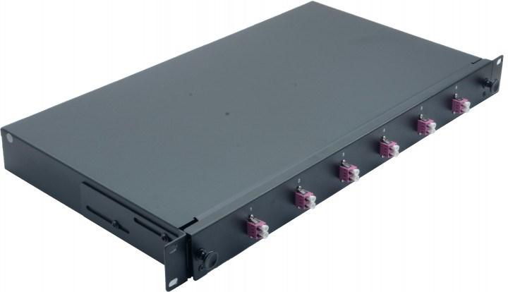 Rack-kabinet 1U i stål - sort, med 6 x LC Duplex OM4 (Helos 375557) billede