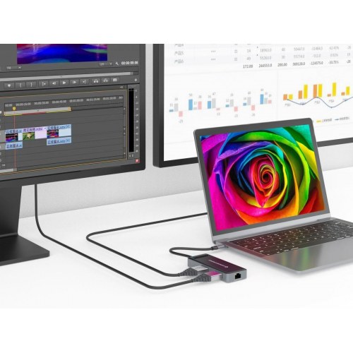 Conceptronic DONN14G USB-C dockingstation - 2× HDMI, 3× USB 3.2, Gigabit LAN, 100 W PD - Grå