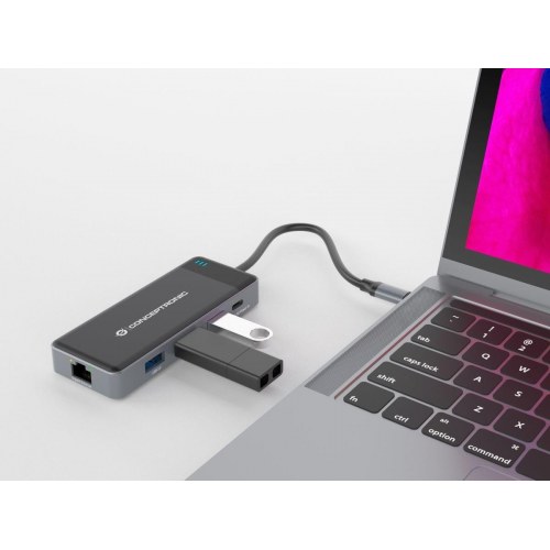 Conceptronic DONN14G USB-C dockingstation - 2× HDMI, 3× USB 3.2, Gigabit LAN, 100 W PD - Grå