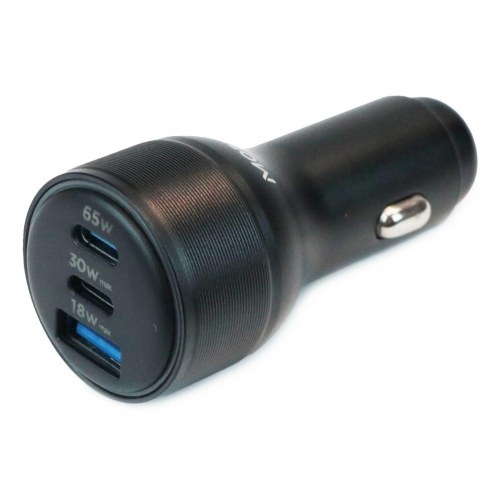 Billader med 2× USB-C (65 W/30 W) + USB-A (18 W) - sort