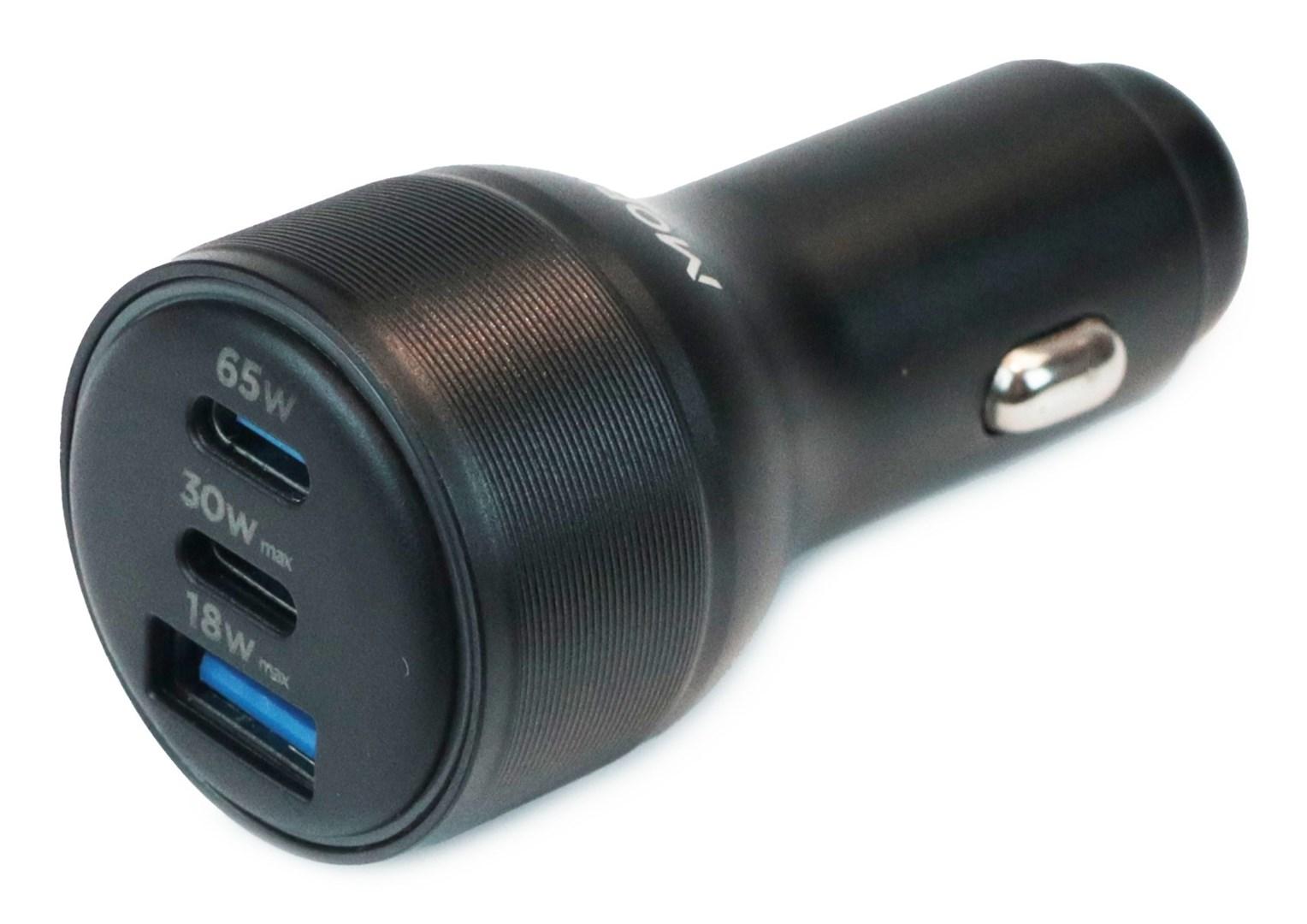 Billader med 2× USB-C (65 W/30 W) + USB-A (18 W) - sort