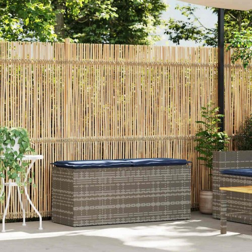 Havebænk med hynde i polyrattan - grå, 110×40×44 cm