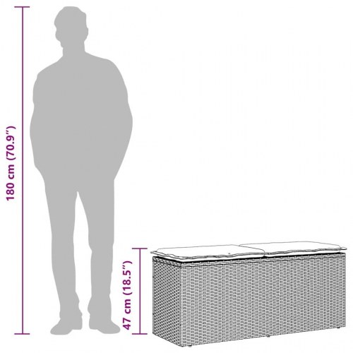 Havebænk med hynde i polyrattan - grå, 110×40×44 cm