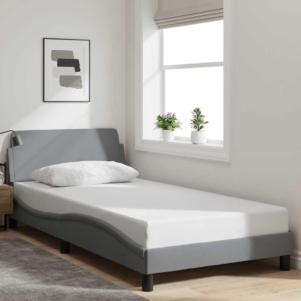Sengeramme Dover 100×190 cm i stof - lysegrå enkeltseng med sengegavl billede