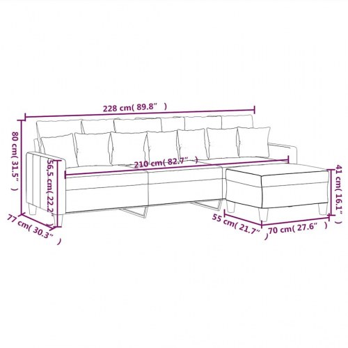 3-personers sofa med chaiselong/fodskammel - 228 cm stof, lysegrå