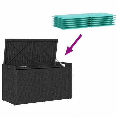 Udendørs opbevaringsbænk med hynde 100 cm - polyrattan, sort