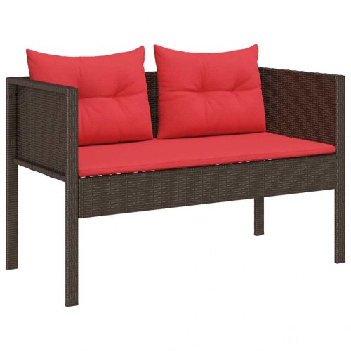 Havesofa-sæt i brun/rød polyrattan - 6 dele med puder