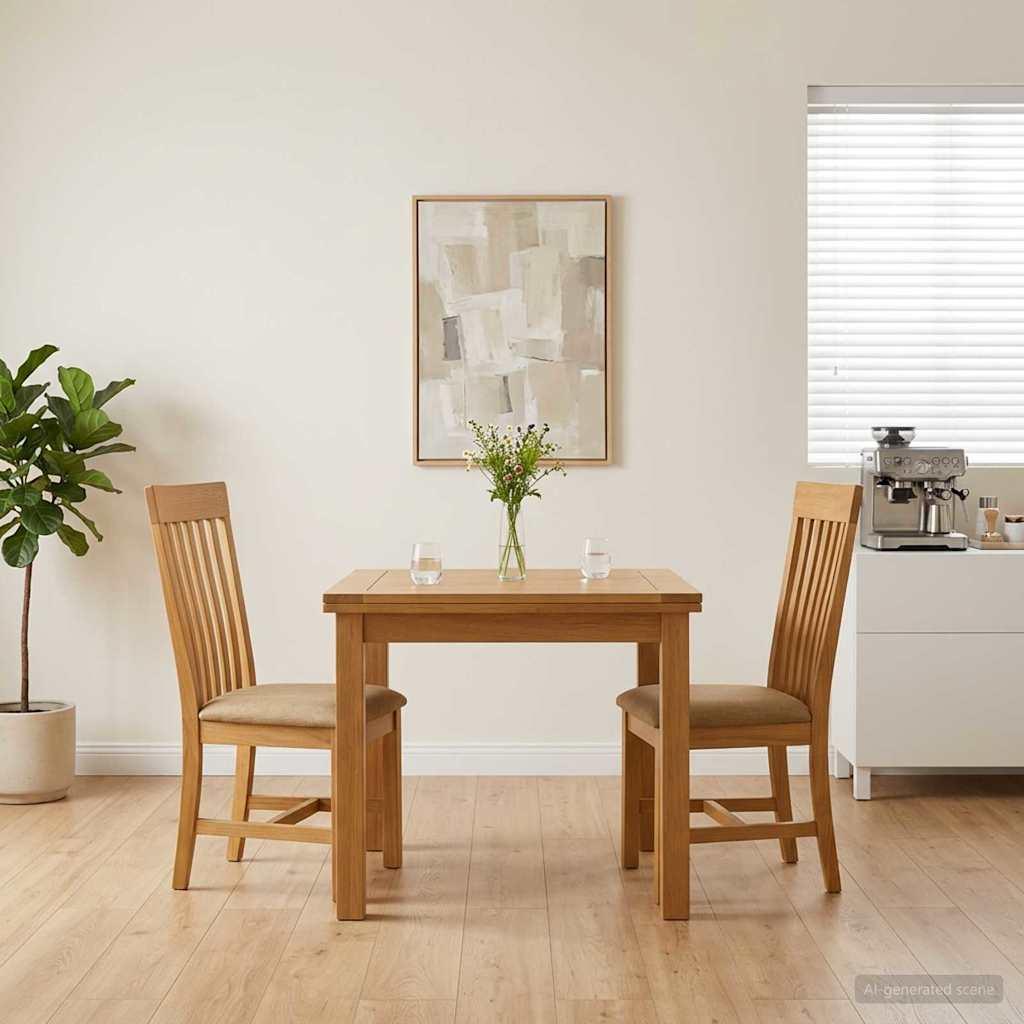 Spisebordsstole 2 stk i massivt egetræ - beige polstring, 45 × 59,5 × 100 cm billede