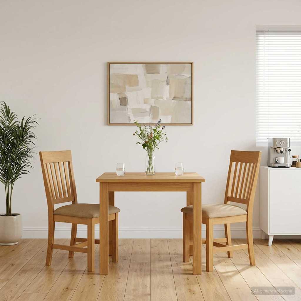 Spisestuestole 2 stk i massivt egetræ - beige polstring, 45 × 59 × 92 cm billede