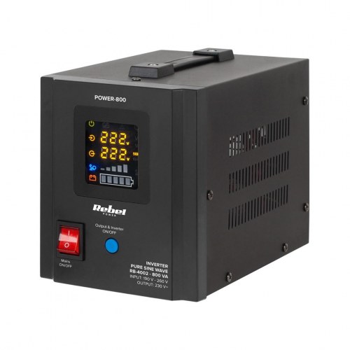 Rebel POWER-800 UPS - inverter med ren sinus og opladning 12 V til 230 V, 800 VA / 500 W