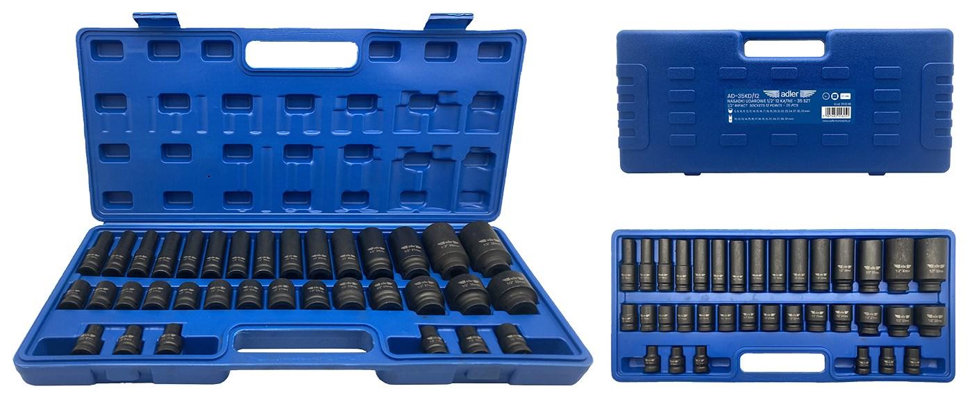Adler AD-35KD/12 - sæt med 35 slagtoppe 1/2" 12-kant, korte og lange i plastkuffert billede
