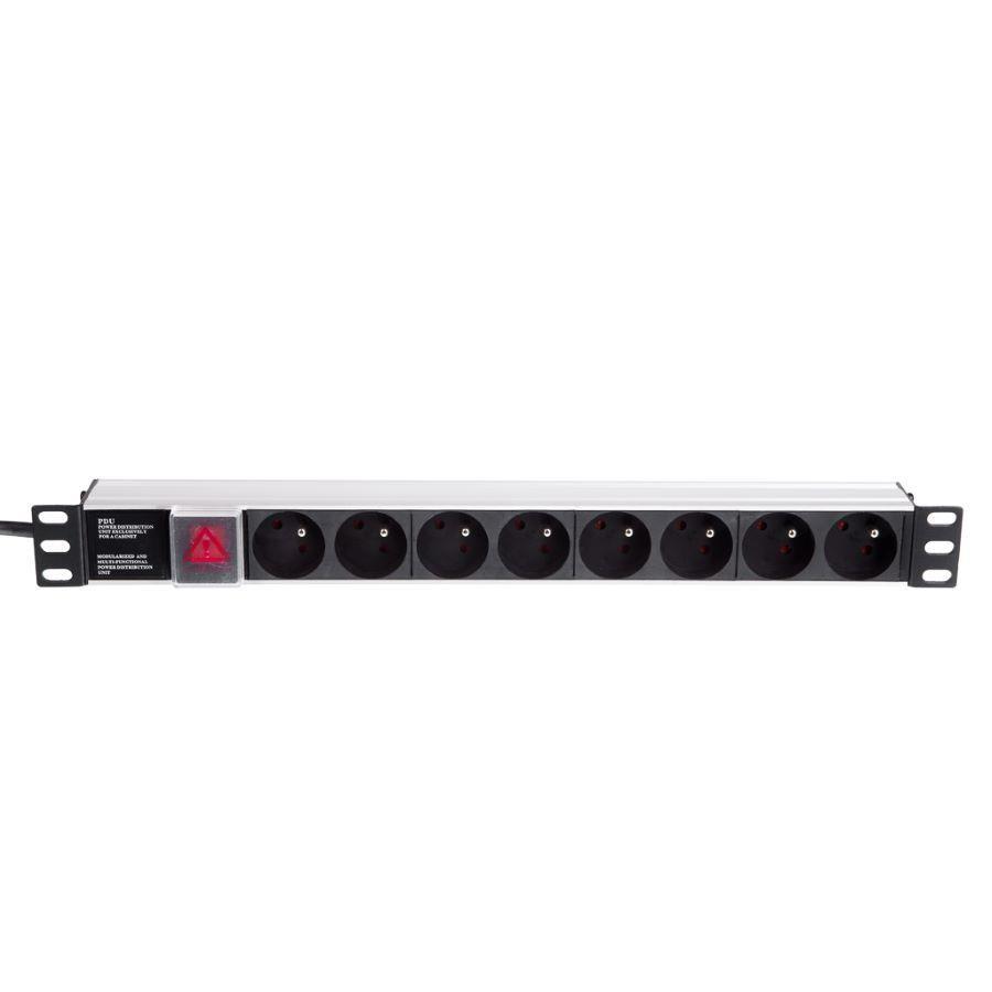 Netrack PDU 19" 1U - stikdåse 230 V/16 A, 8 udtag, alu billede