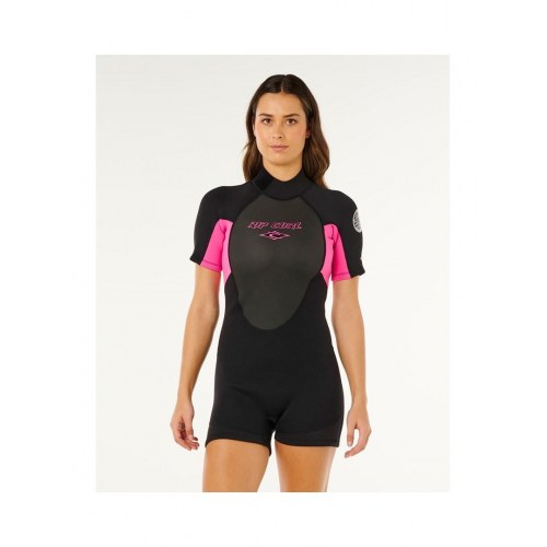 Rip Curl Omega Back Zip Springsuit - kort våddragt til dame, sort/pink, str. S
