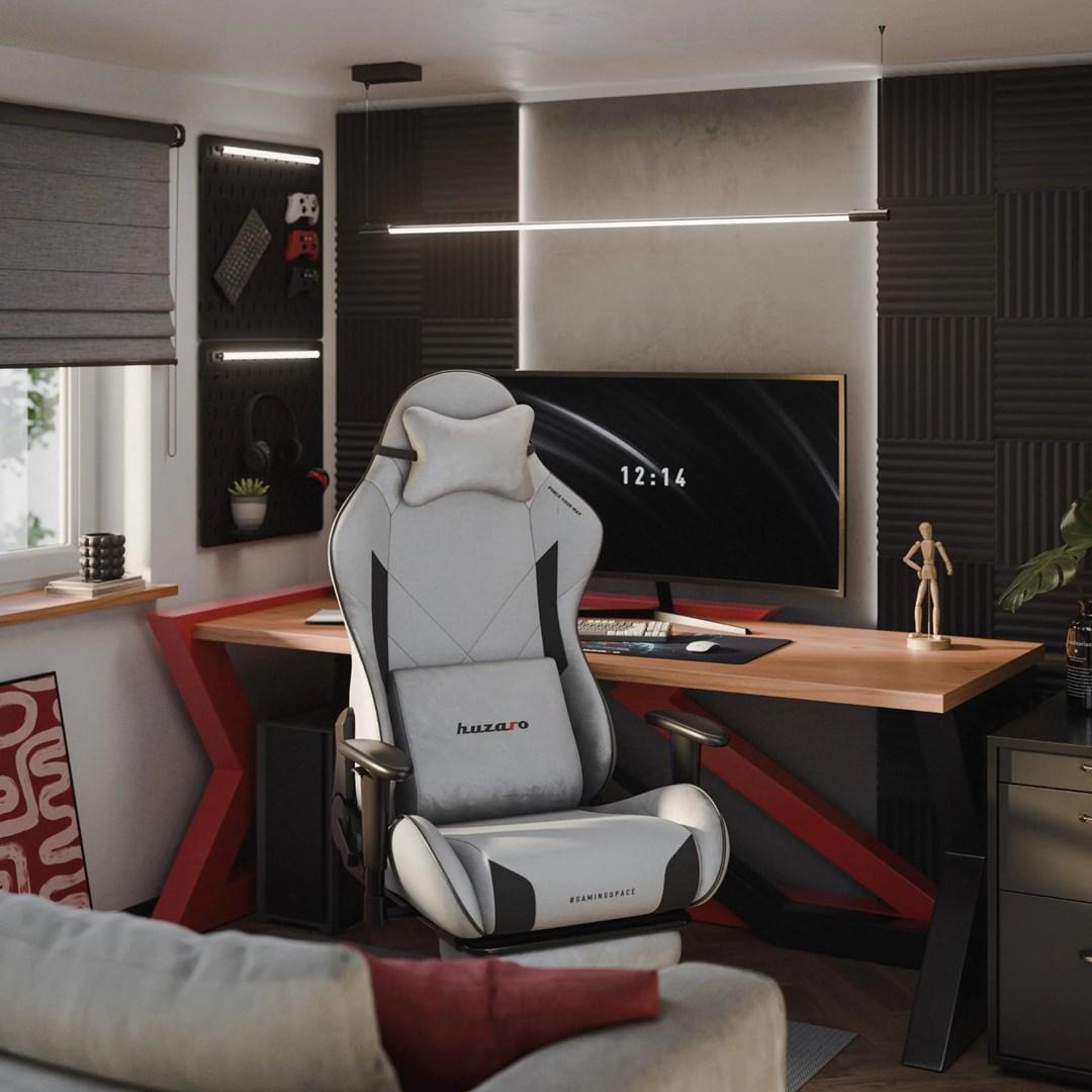 Huzaro Force 5.7 gamerstol - grå velour, 2D armlæn og fodstøtte billede