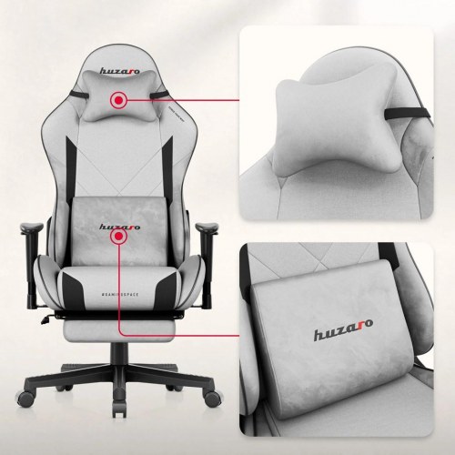Huzaro Force 5.7 gamerstol - grå velour, 2D armlæn og fodstøtte