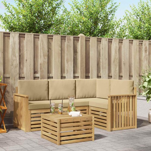 Udendørs sofagruppe i akacietræ - modulsofa, hvid/beige, 5 dele