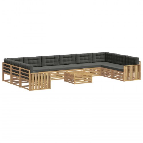 Modulært sofasæt til terrasse - massivt akacietræ, sort hynde-look