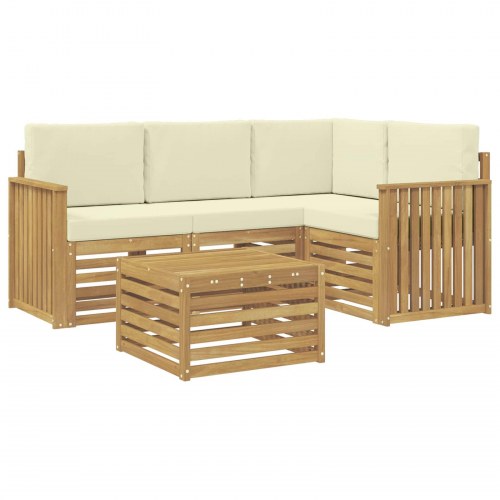Udendørs sofagruppe i akacietræ - 5 dele, hvid/creme, modulsofa 59 × 59 × 37 cm